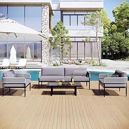 ENTWINE Outdoor Sofa Set | Balcony Sofa | Patio Furniture Sets | Conversation Sets | Braid & Rope Garden (4 Seater- Light Grey.)-image-35