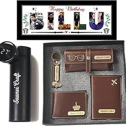 Dream Gift Glore Name Customized Mens Gift Hamper Set with Water Bottle, Passport Cover, Men Wallet, Sunglasses Cover, Keychain and Photo Frame (10x4) (Brown)-image-58