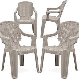 Oaknest Unboxing Furniture Supreme Mark Designer Back Rattan Type Plastic Chair In Matte Finish With Armrest For Home And Office Use (Color : Dark Beige | Count : 4 Pcs)-image-4