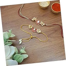 Multicolour Brass Fancy Bracelet Style, Beautiful Traditional Rakhi Set Combo for Bhaiya and Bhabhi (Set of 2) 2025-004-image-82