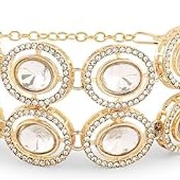 Gold Tone Double Layered Austrian Diamonds & Artificial Stones Embellished Ethnic Bracelet For Women-ZPFK18427-image-25