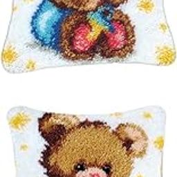 CALANDIS™ 2 Set Latch Hook Rug Kit DIY Embroidery Needlework Cushion Pillow Teddy Bear | Latch Hooking Kits | Latch Hooking | Rug Making | Needlecrafts & Yarn-picture-11