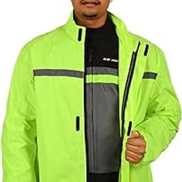 Allextreme Riding Jacket Rain Cover PU Coated Polyester Fabric Waterproof Biker Rainwear with Full Sleeves for Men's Rider Protection Raincoat (L, Neon Green)-picture-31