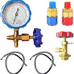 SATYWALI Car AC Combo Set of 1 Can Valve | Car Gas Charging Adaptor | R-134A | 2 Hose Pipe | 1 Single Gauge Manifold (-30 to 500 PSI)-5