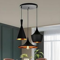 DECOFOLD 3 Lamp Cluster Pendant Light, Tulip Cone Disc-Aluminium, Black Ceiling Lamp Home Decor Items,Hanging Ceiling Decorative Chandelier Home,Living Room, Indoor Outdoor Jhumar Lighing (with Bulb)-10