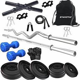 Amazon Brand Symactive 20 KG PVC Home Gym Fitness Kit | Dumbbells & Gym Bag (20 Kg Weight, 1 Kg x 2 Dumbbells, 3 Ft Plain Rod & Curl Rod, 2x14'' Rods, 4 Locks, Skipping Rope, Gloves, Gripper, Bag)-image-93