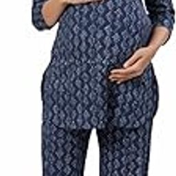 Pre & Post Maternity / Nursing Wear Hand Printed Night Suits / Night Dress with Both Sides Zipper for Easy Feeding for to Be Moms & Nursing Mothers – Pure Cotton –-46