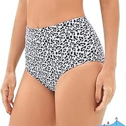 Period Swimwear Leakproof Bikini Brief Bottoms Waterproof Menstrual Swim Bottoms for Teens, Girls, Women, White Leopard, Small-image-55