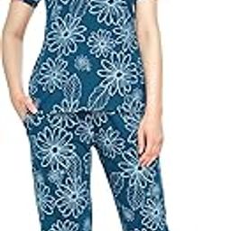 Night Suit for Women's Floral Printed Cotton Night Dress of Top and Pajama Set 5778-image-69