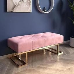 Arantique HUB Velvet Upholstered Storage Ottoman Bench with Metal Legs, Pink, for Bedroom, Living Room, Entryway Seating-10