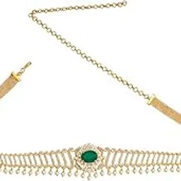 kushal's Fashion Jewellery Green Gold Polished Zircon Belt With Adjustable Chain Best for Festive Season & Special Occasion - 436144-picture-7