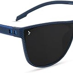 KAEN | Polarized Full Rim Rectangular Branded Stylish Sunglasses For Men & Women | 100% UV Protection Shades | Cricket Sports Cycling Driving | Black Lens | Medium | Krew Blue-25
