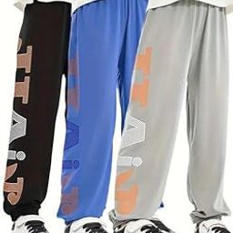 Athletic Jogger Pants, 3 Colors Pack - Black, Blue, Grey, Graphic Print Design-17