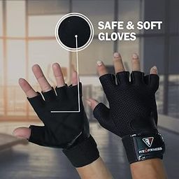 FIT & FITNESS Leather Palm Gym Gloves with Wrist Support Unisex Sports Glove Gym Gloves, Foam Padded with Wrist Support, Gym Gloves/Cycling Gloves/Riding (Leather Black) (Black Leather)-image-62