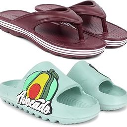 Combo Pack of 2 Slipper/Flip Flops/Slides/Clogs/Sandals for Women (V-Snow Vs Tatoo-Avacado)-image-95