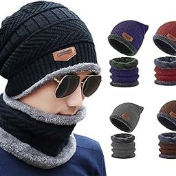 Winter Warm 3 in 1 Beanie Hat Scarf Gloves Set, Knitted Hat Neck Warmers Touch Screen Gloves for Men & Women-image-18