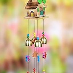 Hindcraft Rustic Wooden House Wind Chimes, 9 Brass Bells – Elegant Soothing Sounds, Positive Energy, Home Décor, Balcony Decor, Decorative Items for Living Room, Gifts for Women-image-29