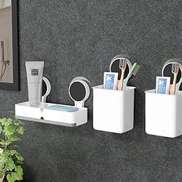 ELMVIA Toothbrush Holders for Bathroom Wall/for Wash Basin/Toothpaste Holder/Brush Stand Brush Holder/Brush Holder (2PCS Toothbrush Holder + Twin Soap Dish)-image-51