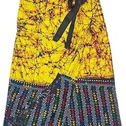 Women's Kantha Batik Cotton Wrap Around Long Skirt; Yellow-725002-picture-10