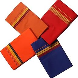 Pure cotton Men's Single Dhoti-2.00 meter/Lungi/Mundus 2 Borders Set of 4-image-4