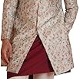 Men's Indo-Western Kurta Sherwani Trouser Set, Multi Cotton Blend, Jacquard Regular Fit Mandarin Collar Long Sleeves-picture-21