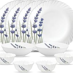 La Opala Novo Collection Opal Glass Crockery | for Family of 4 | Dinner Set 10 pcs English Lavender | Plates & Bowls for Dining | Microwave Safe | 100% Vegetarian | Extra Strong | Light & White-image-31