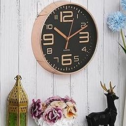 CHRONIKLE 10" Inch Rose Gold Color Silent Plastic Wall Clock with Bold Black Dial Numbers Modern Timepiece for Home Office Décor (24 X 4.5 X 24)-29