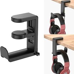 PSX Store Rotating Headphone Stand PC Gaming Headset Stand Adjustable Clamp-on Headphone Holder, Headphone Hanger Hook Under Desk with 360 Degree & Cable Clip Organizer - Black-7