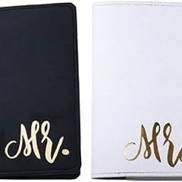 Mr. and Mrs. Passport Covers, Passport Holder and Organizer Slots for Honeymoon Couples Wedding Gift (Black and White)-55