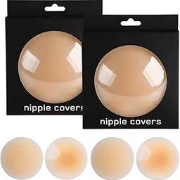 2 Pair Silicone Nipple Covers for Women Adhesive-Free Reusable Ultrathin Invisible Breast Pasties with Storage case- 8.5CM Diameter Beige-image-75