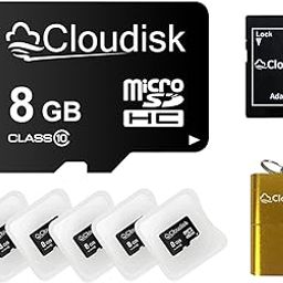 Cloudisk Pack of 5 Micro SD Card 8GB Flash Memory Card Micro SDHC C10 A1 U1 with SD Adapter, Card Reader-12