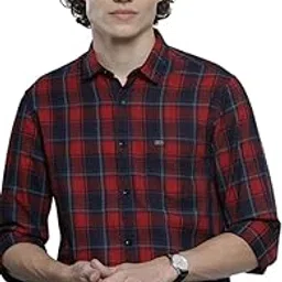 the indian garage co Men Cotton Slim Fit Checkered Full Sleeves Spread Collar Casual Shirt-picture-3