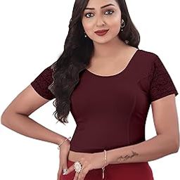 Round Neck Cotton Lycra Regular Fit Saree Blouse for Women | Half Net Sleeve Readymade Stretchy Embroidered Design Festive Blouse Perfect for Saree, Lehenga, Kurti | 32 to 44-image-89