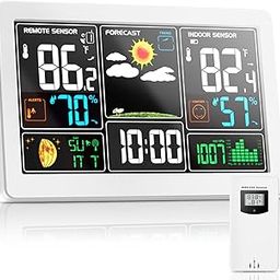 Weather Station Indoor Outdoor Thermometer Wireless Color Display Digital Temperature Humidity Monitor, Weather Thermometer Forecast Station with Atomic Clock and Adjustable Backlight, White-image-44