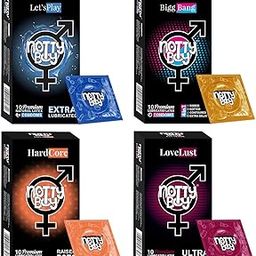 NOTTY BOY Super Saver Combo Pack - 4in1 Ribbed, Raised Dots, Contour, Long Time And Extra Lube Condoms - 40 Count-69