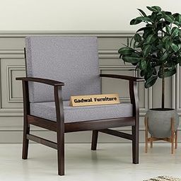 GADWAL FURNITURE Solid Sheesham Wood Single Seater Sofa Chair - Stylish & Comfortable Arm Chair | Wooden Chair for Living Room, Office, Balcony (Walnut Finish, Grey 1 Seater)-image-7