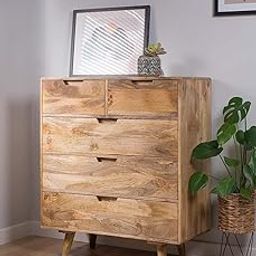 DEMIWALL Solid Mango Wood Chest of Drawers for Bedroom | Console Cabinet for Living Room | Drawer Cabinet for Home & Office | Dresser for Clothes with 5 Drawers Storage | Natural Brown-image-16
