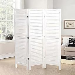 Wooden Room Divider Partition - Foldable Wood Screen Separator for Living Room, Bedroom, Office, Restaurant || Patti Design, 3 Panel - White-26