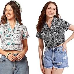 Women's Casual Printed Crop Shirt with Half Sleeve Pack of 2-image-9