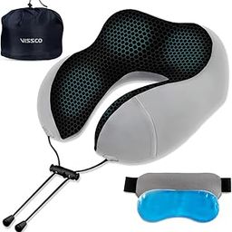 Vissco Tra-Well Ergonomic Neck Pillow With Sleeping Gel Eye Mask, Contoured Memory Foam Travel Neck Pillow Pillow, Orthopedic Neck Support,Standard-14