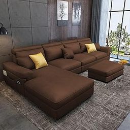 Casaliving - Blakey 6 Seater L Shape Sofa with Ottoman for Living Room (Brown Sued Fabric) Left Side-image-18
