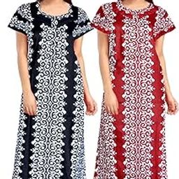 100% Cotton Nighty for Women || Full Length Printed Nighty/Maxi/Night Gown/Night Dress/Nightwear Inner & Sleepwear for Women's (Combo Pack of 2)-image-102