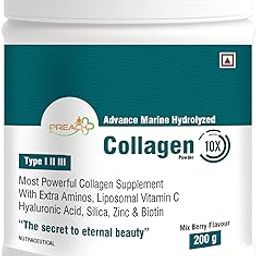 Advance Marine Hydrolyzed Collagen, Type I, II & III, Most Powerful Collagen Supplement With Extra Aminos, Liposomal Vitamin C, Hyaluronic Acid, Silica, Zinc & Biotin 200GM-4