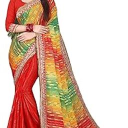 Women's Bandhani Printed Chiffon Saree With Unstitched Blouse Piece-picture-1