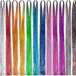 Talora Glitter Hair Tinsel Extensions Strands,6 Colors Hair Extensions, Holographic Sparkle Shiny Straight Hair Extensions, Tinsel Straight Hair Accessories for Women Girls(Pack of 6 Color)-picture-6