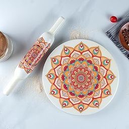 Roti Maker | Rolling Pin Board | White Marble Chakla Belan Floral Print | Chakla 10 inch, Belan 12 inch widt-image-13