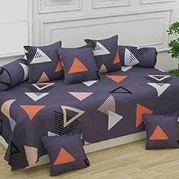 BREVARD 210 TC Glace Cotton 8 Pieces Diwan Set Including 1 Bedsheet, 5 Cushion Covers & 2 Bolster Covers (Purple Triangle)-image-83