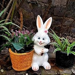 The Decorshed polyresin Rabbit with Axe Planter, Animal pots for Garden Decoration, Flower Pot for Home Decoration, Colour: White-image-39