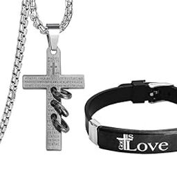 Religious Lord Jesus Crucifix Christ Cross Silicone Stainless Steel Pendant With Bracelet Combo Inspirational Christian Jewelry Meaningful Gift for Boys-image-96