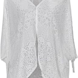Women Beach Swimwear Bikini Cover Up Wrap White Lace Floral Tassels Dress XL | Womens Clothing |Swimwear-image-41